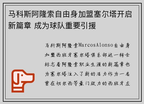 马科斯阿隆索自由身加盟塞尔塔开启新篇章 成为球队重要引援 马科斯阿隆索自由身加盟塞尔塔开启新篇章 成为球队重要引援